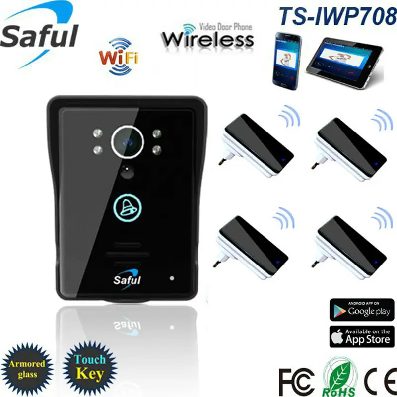 

2016 new 720P WiFi Video Door Phone Home Security Wireless Intercom P2P Support iOS Android Smartphone with 4 dingdong doorbell