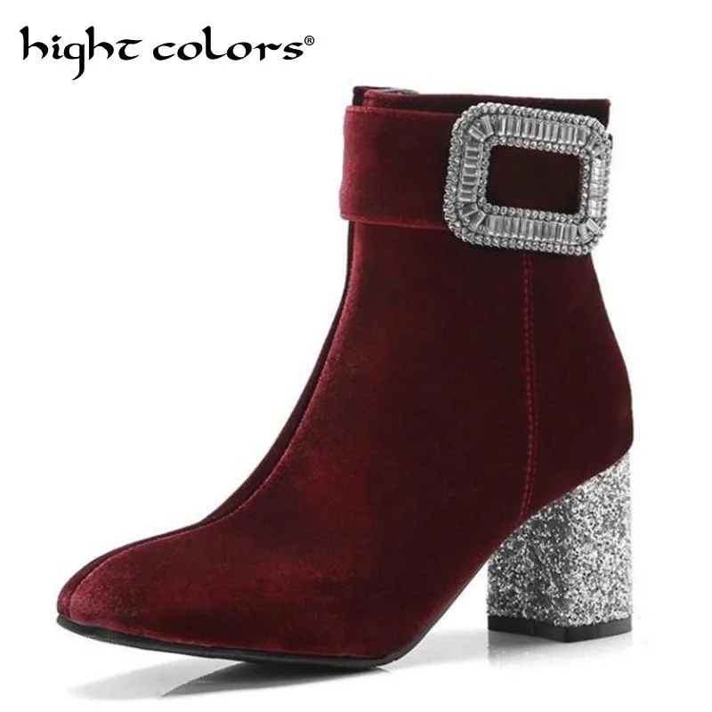 sequin chunky heel boots