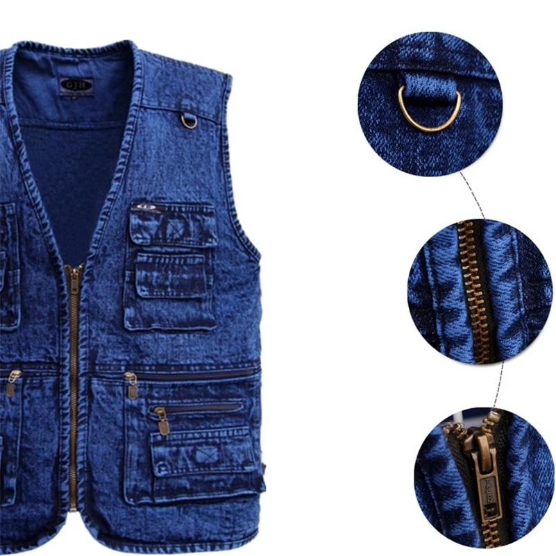 Sleeveless Vests Men's Denim Waistcoat Plus Size XL to 5XL