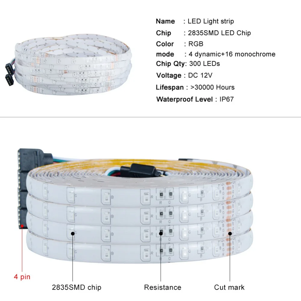 RGB Светодиодная лента 3528 SMD 60 светодиодов/м DC 12 В Высокая яркость 2835 300 светодиодов