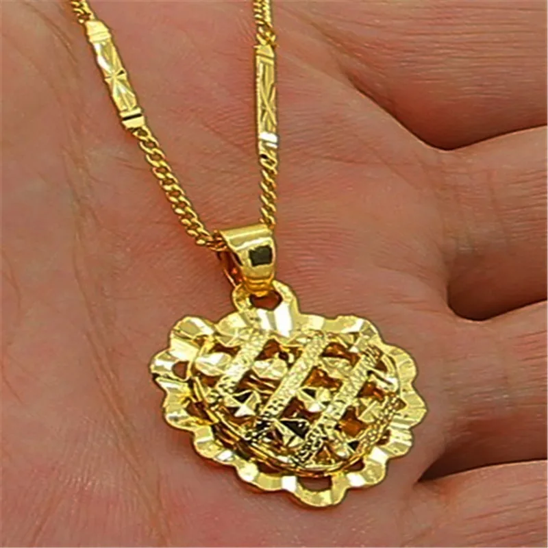 

Gold Heart pendant necklaces for women party love yellow pendant bamboo chain for girls