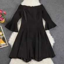 60 Цвета весна лето осень настроить Большие размеры 3xs-10xl женский Южной Кореи ретро тонкий рог рукав «фонарик» замшевые платья