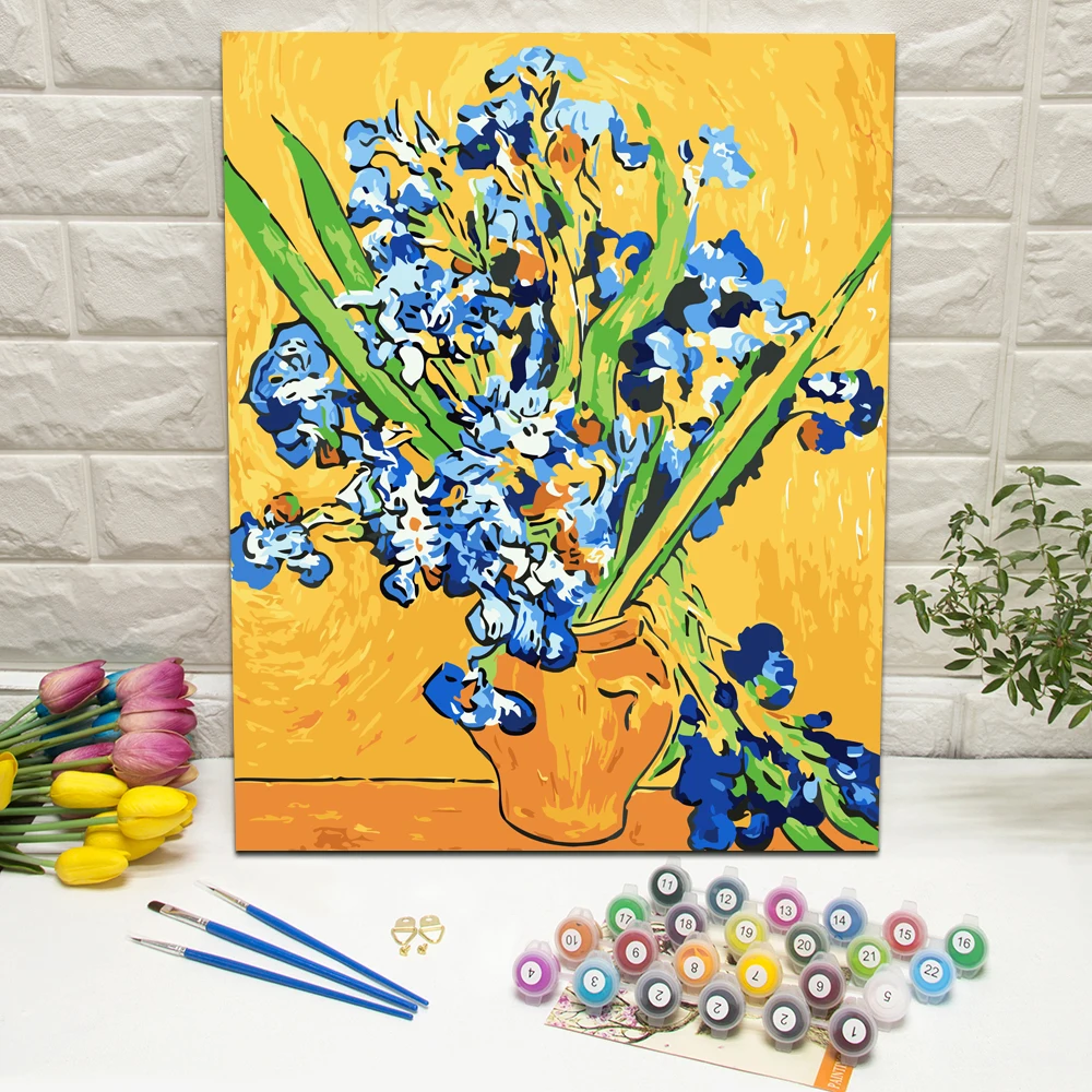 

Framed Van Gogh Irises Oil Painting by Numbers Hand Painted On Canvas For Living Room Decoration Wall Art 40x50cm Unique Gift