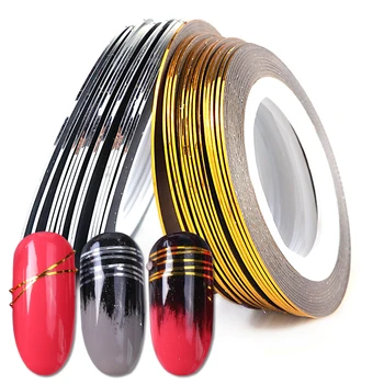 

2pcs Nail Tape Line Decals 0.5mm Metal Gold Silver Striping Liner Stickers Adhesive Sliders Silk Nails Accessories Tools BE1009