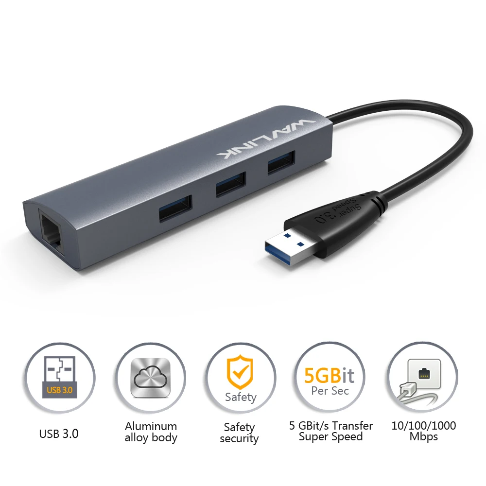 Wavlink 3 Порты и разъёмы usb-хаб 3,0 кард-ридер RJ-45 Gigabit Ethernet USB 3,0 Hub адаптер Алюминий для usb-устройства для Windows и Mac OS