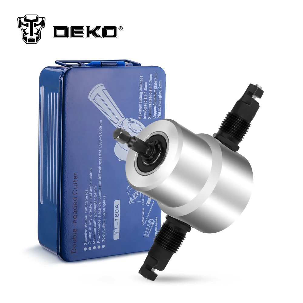 

DEKO Double Head Sheet Nibbler Metal Cutter ,Saw Cutter Tool Drill Attachment Metal Nibbler Tool Kit with Wrench, Nibbler Parts