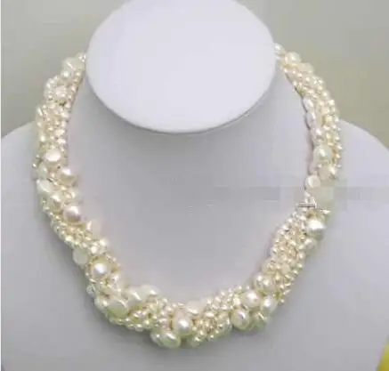 

Shipping>>new hot 3 White Natural Baroque 4-6mm pearl 40" single necklace combination 18" set-5023