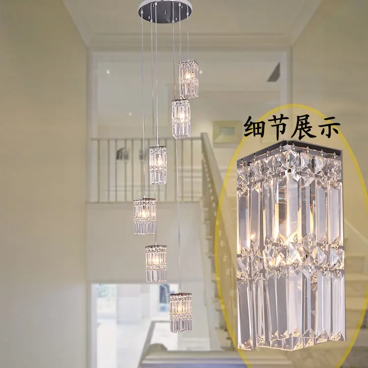 

staircaser lamp Pendant Lights Simple exquisite metal crystal Double staircase Pendant lamps crystal lamp rotating