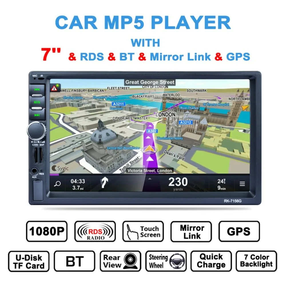 

2Din 7inch RK-7156G Car MP5 Bluetooth FM/RDS Car Radio HD Touch Screen GPS Navigation Car Multimedia Player Support USB TF