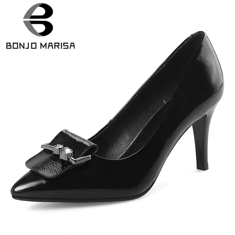 

BONJOMARISA 2019 Sexy Patent Leather Pigskin Women Shoes Lady Pointed Toe Elegant Thin High Heels Party Shoes Woman Pumps