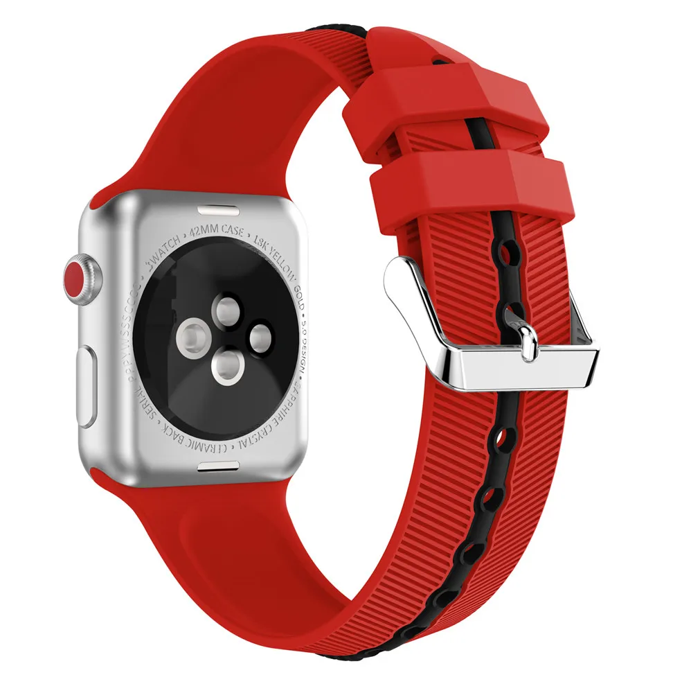 Спортивный мягкий силиконовый ремень для Apple Watch band Series 1 2 3 4 5 38 мм 42 мм 44 мм 40 мм сменный Браслет ремешок для часов - Цвет ремешка: Red black