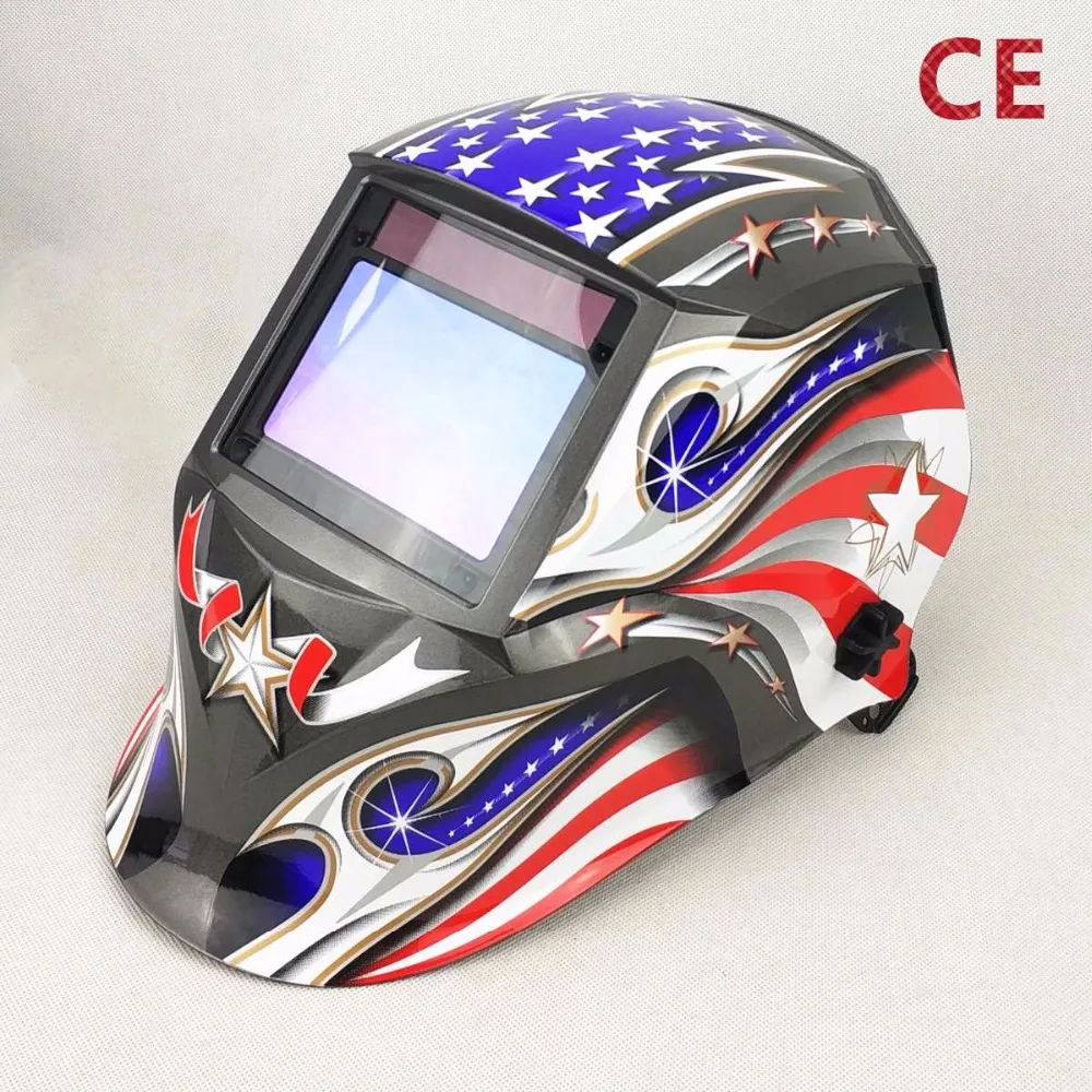 

Welding Helmet Best Optical Quality 1/1/1/1 Big View Size 3.94x2.56" 100x65mm Widest Shade Range DIN(3)4-13 CE Welding Mask