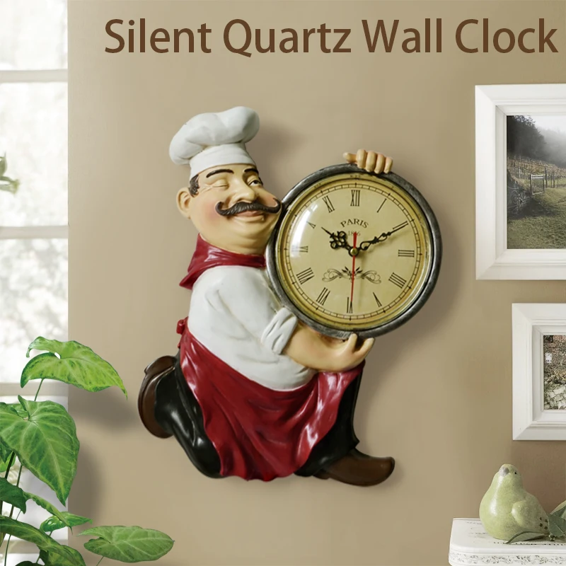 Billig Harz Chef Nette Wanduhr Hause Uhr Bad Küche Uhr vintage Wand Uhren Wohnkultur Wanduhr Moderne Design