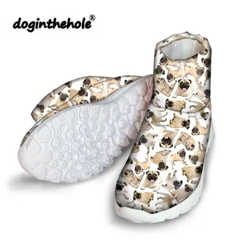 

doginthehole Winter Snow Boots for Women Cute Pug Dog Printing Slip-On Ankle Boots Ladies Puppy Pattern Warm Snow Boots Zapatos