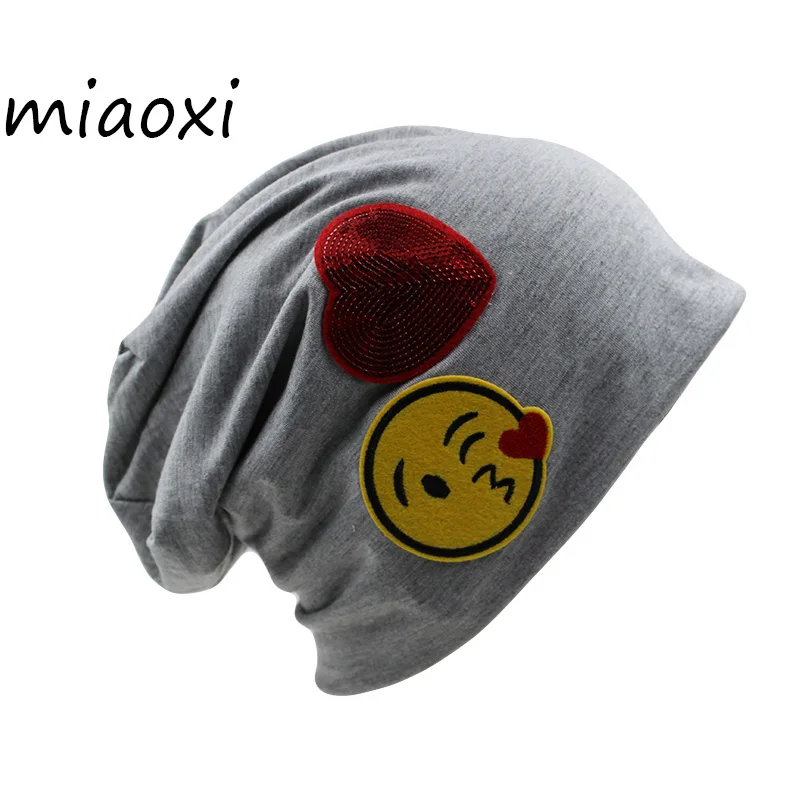 

[miaoxi] Cheap High Quality Women Fashion Autumn Cap Thin Girls Smiling Face Casual Hat Love Cotton Beanies Women's Bonnet Sale