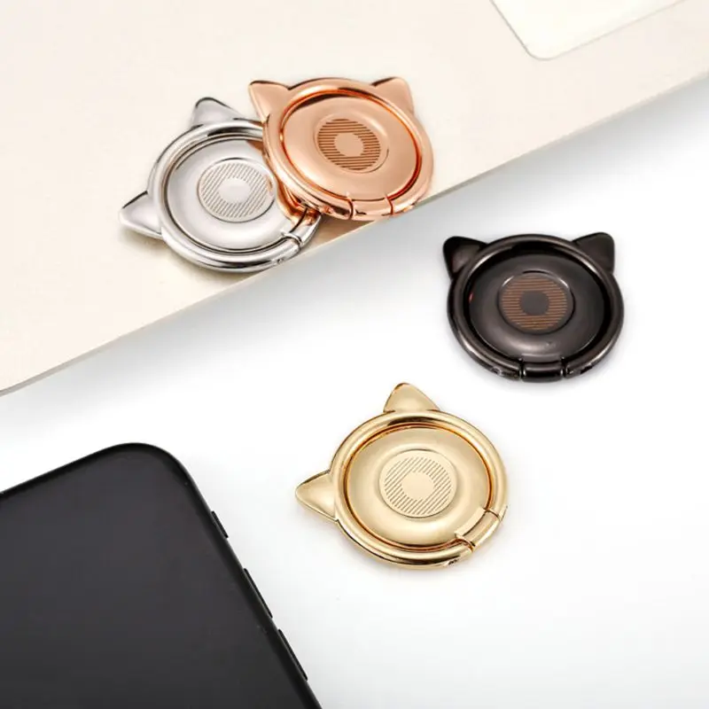 Metal Cute Cat Ear Ring Holder 360 Degree Rotary Smartphone Finger Ring Stand for Samsung iPhone Xiaomi Cellphones