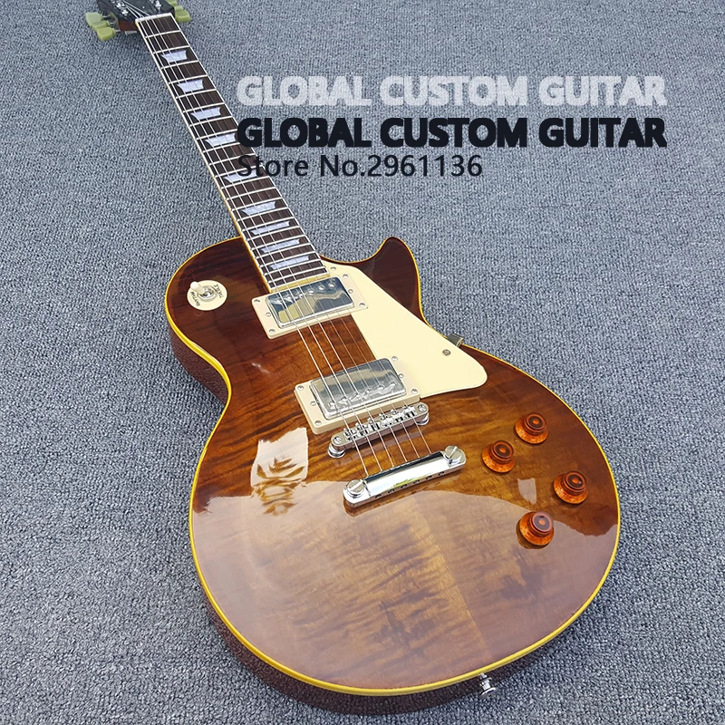 2017 New One Piece Neck Les Electric Guitar LP 1959 R9 Tiger Flame With Chrome Hardware