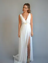 Sexy V-neck Robe De Mariage Brush Train Bridesmaid Dress Chiffon Cheap Side Split A Line Backless Bridesmaid Dresses