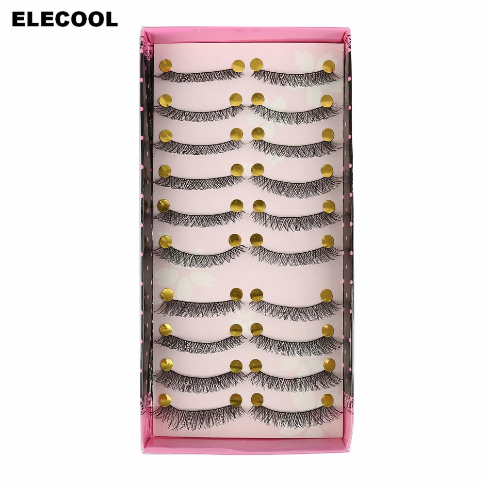 

ELECOOL 10 pair Hand Made Black Stems False Eyelashes Messy Soft Natural Thick Fake Eyelashes Makeup Tools Eyelashes Cosmetic