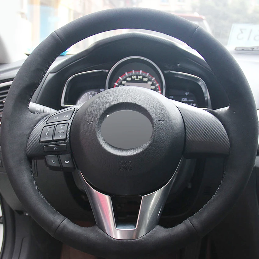 

Black Suede DIY Hand-stitched Car Steering Wheel Cover for Mazda CX-5 CX5 Atenza 2014 New Mazda 3 CX-3 2016 Scion iA 2016