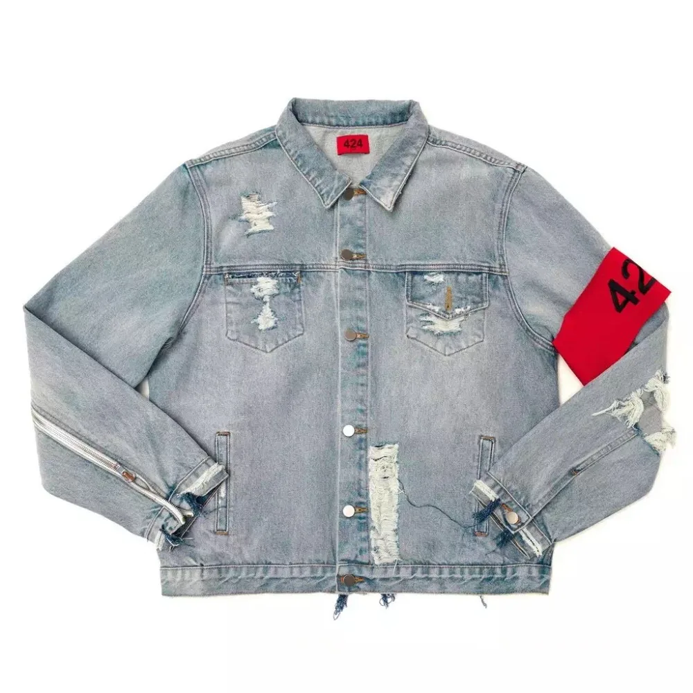 2018 new Hip Hop justin bieber fog style 424 Armband oversize men Classic Denim Jacket Wash Denim Vintage kanye Jeans Jackets-in Jackets from Men's Clothing ...
