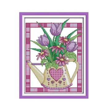 

Beginner Simple Manual Embroidery 11CT 14CT Cross Stitch Kit Small Purple Tulip Vase Kids Children's Handwork Embroidery