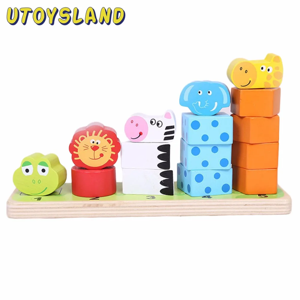 UTOYSLAND Cartoon Animal Blocks Stacker Wooden Counting Stacker Baby Kids Children Montessori Educational font b Toy