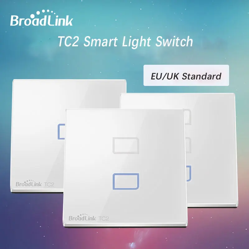 Conmutador Smart Wall TC2 Broadlink BLTC-2-EU 1 marcha, 2 marchas, 3 G, Touch Switch, Smart Home, inal/ámbrico, WiFi, control LED, luz blanca