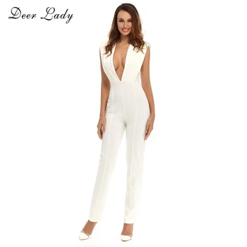 

Elegant Jumpsuits For Women 2016 Winter Rompers Jumpsuit Sexy V Neck Bodycon Jumpsuit Long Pants Sleeveless Jumpsuit Black White