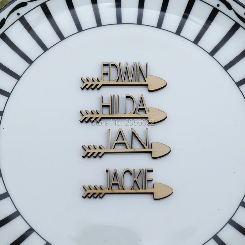 Set of 4 Custom Personalized Name Wood Place Card Dinnerware Cards Tableware