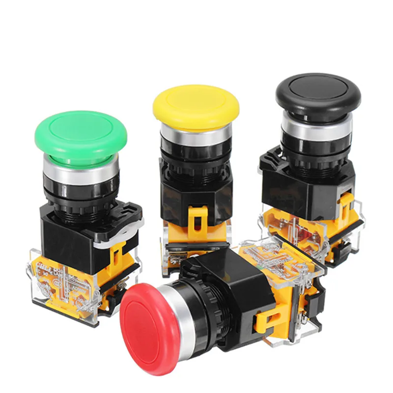 

New Arrival 4 Colors Mushroom Cap Latching Push Button Switch DC 24-500V Self Lock Switch Equipment High Quality