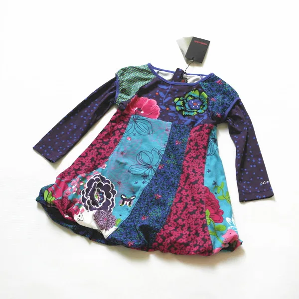 

Autumn winter Girls baby Europe and America flower princess Printed dress kids false two-piece dress French designer clothing