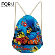 FORUDESIGNS рюкзак мешок с кулиской для женщин 3D подводный мир стиль узор женские сумки для покупок пакет мальчиков Детский рюкзак