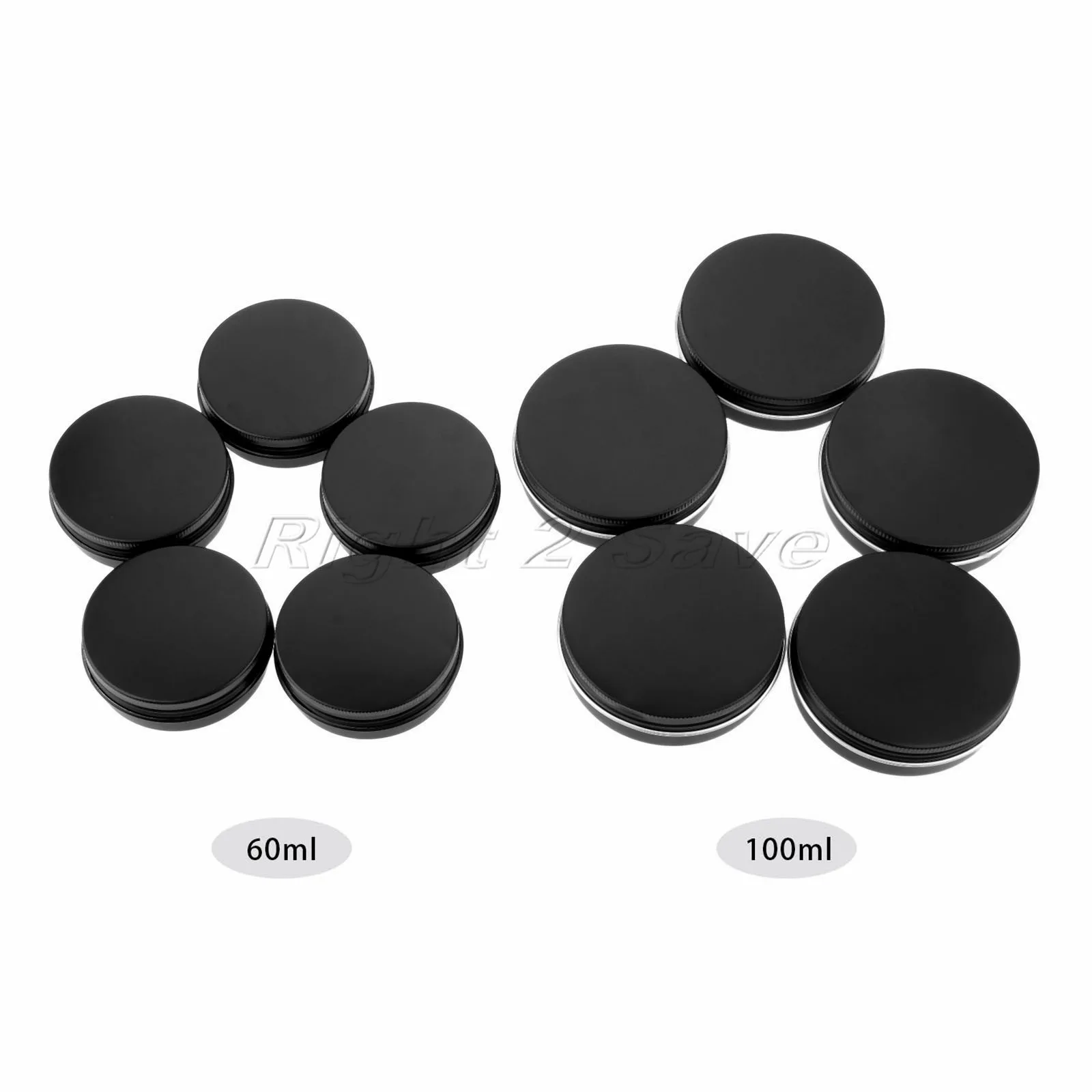 

5pcs/lot Aluminum Jars 60/100ml Black Cosmetic Pots Empty Metal Containers Tins Makeup Cream Bottle Refillable Portable Travel