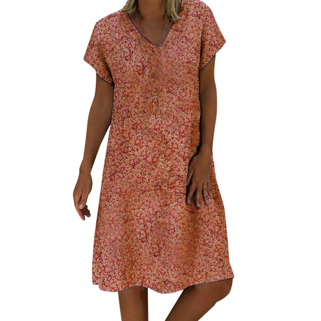 Женское повседневное летнее платье с цветочным принтом и v-образным вырезом, платье с коротким рукавом, мини-платья, женские вечерние и ночные пляжные платья, Новинка