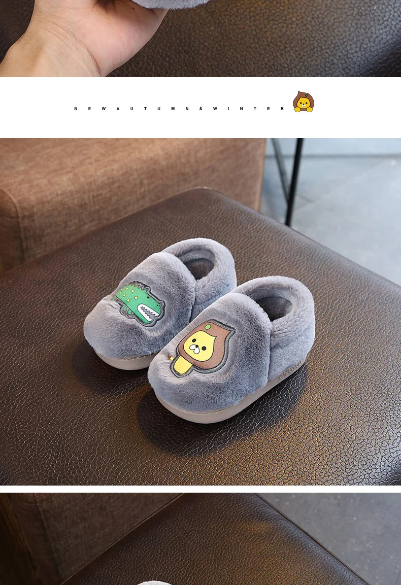 Chinelos de Veludo Bonito dos Desenhos Animados das Meninas dos Meninos Outono Inverno Quente Anti-slip Borracha Macia Home Kids Sapatos Casuais 7 Das Meninas dos meninos Outono Inverno Quente