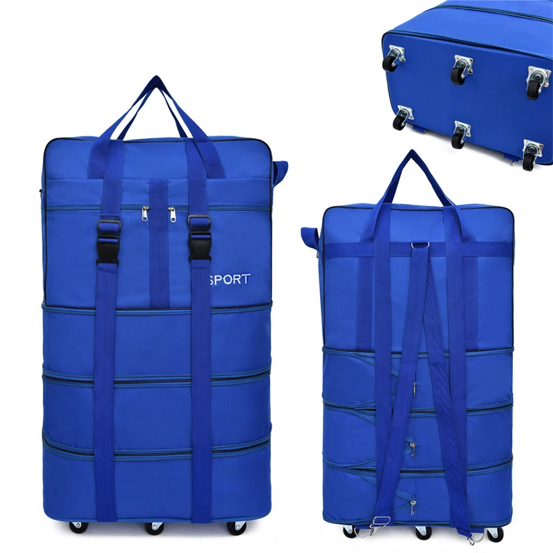 Large-capacity Portable Travel Bag Rolling Luggage Can Expand Aviation Checked Bag Mobile Rolling Backpack Oxford Cloth Bag