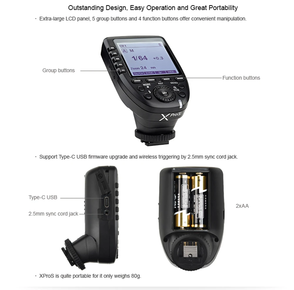 Godox ttl II 2,4G Беспроводная система X Высокоскоростная с большим ЖК-дисплеем экран 32 каналов передатчик Xpro-S для камеры sony DSLR