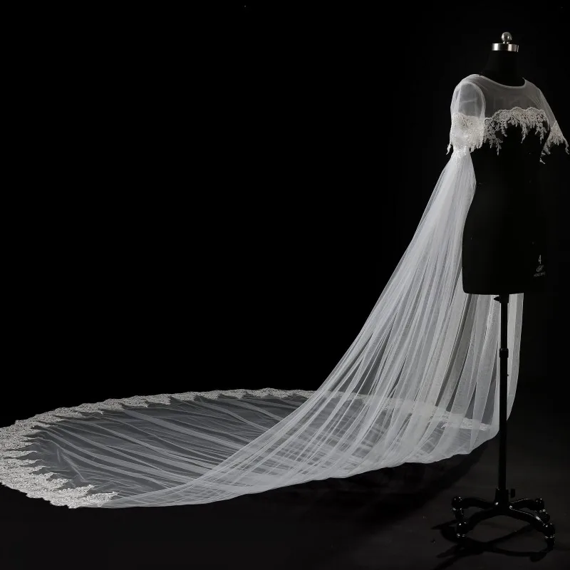 Тюлевый кружевной накладной орнамент свадебные куртки болеро короткий рукав длинный хвост свадебные аксессуары
