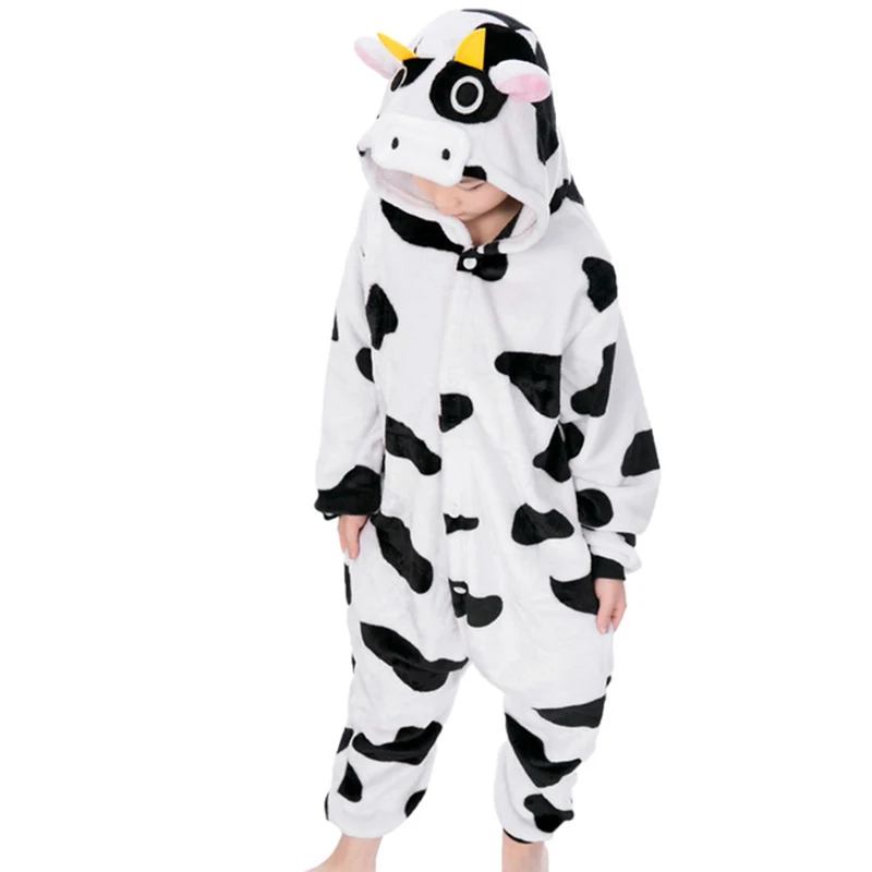 Pajamas for girls warm Flannel onesie kids Cows animal boys sleepwear winter children