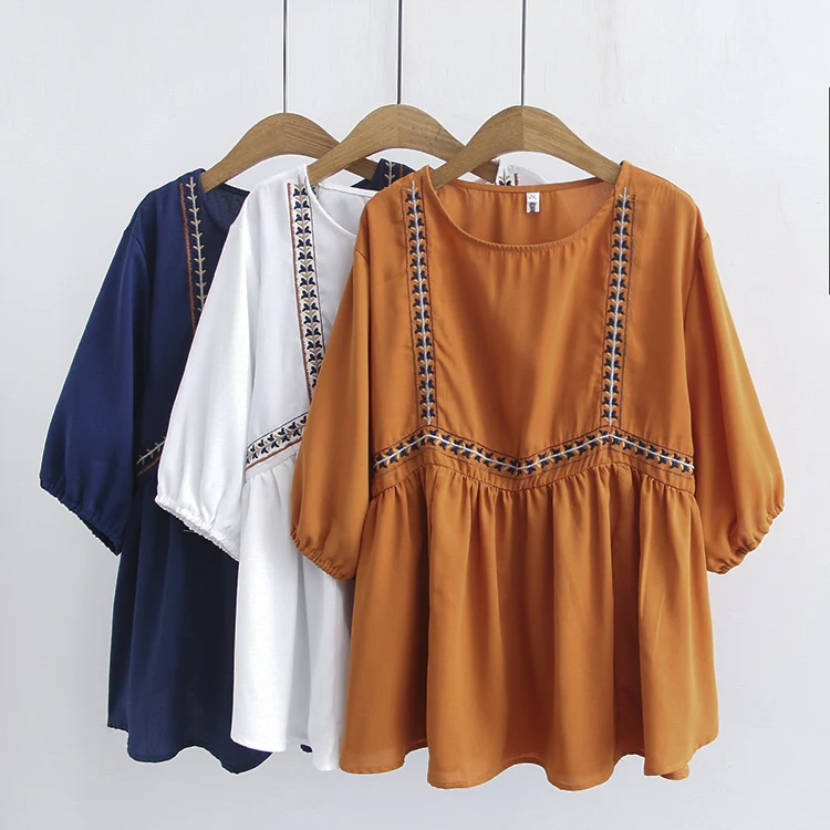 

Oversize Plus Size T Shirt New 2019 Spring Summer Ladies Big Size Women Embroiderytee Shirt