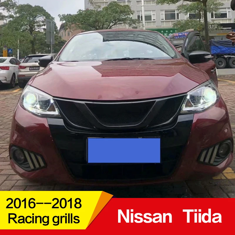 Используется для Nissan Tiida Racing Grills 17 18 лет углеродное волокно Refitt Передняя Центральная гоночная решетка крышка аксессуары без логотипа автомобиля