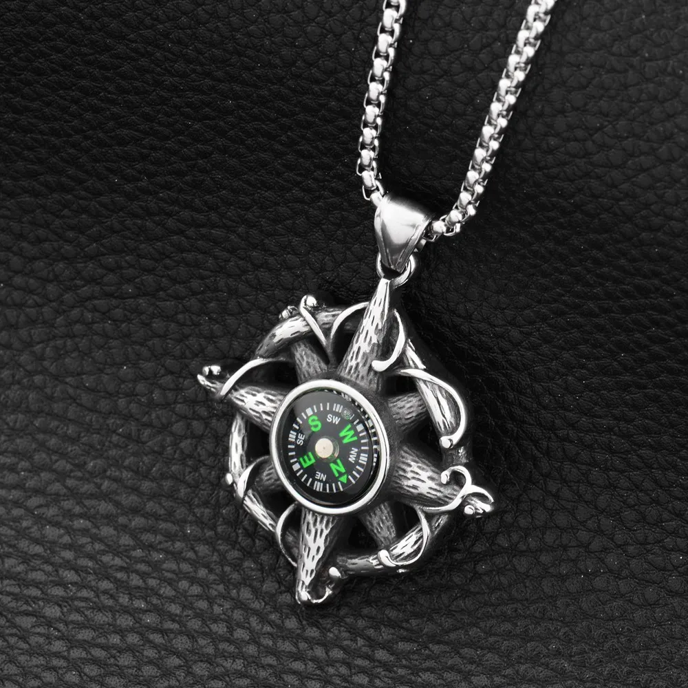 2018 new Hiphop Goofan Magic Compass Pendant Necklace Stainless Steel