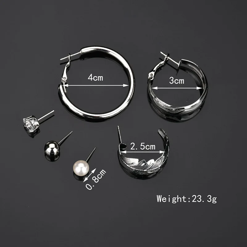 6 пар/уп. Boemian, серебряные, золотые, большие серьги-кольца для женщин, CZ Кристалл, имитация жемчуга, серьги, маленькие ювелирные изделия, рождественский подарок