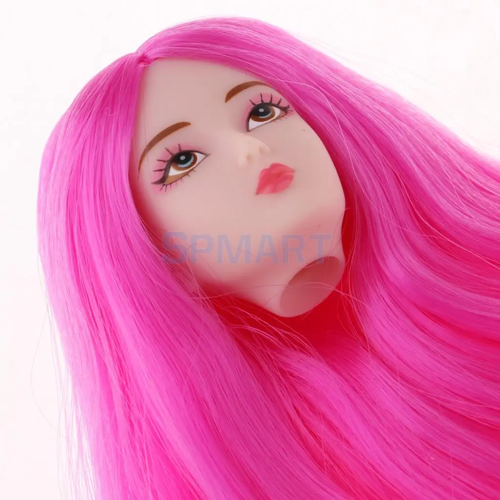 1/6 BJD Makeup Face Head Sculpt with Rose Red Wig Hair Doll Replacement Body Part Custom for Dollfie for DOD SD DD
