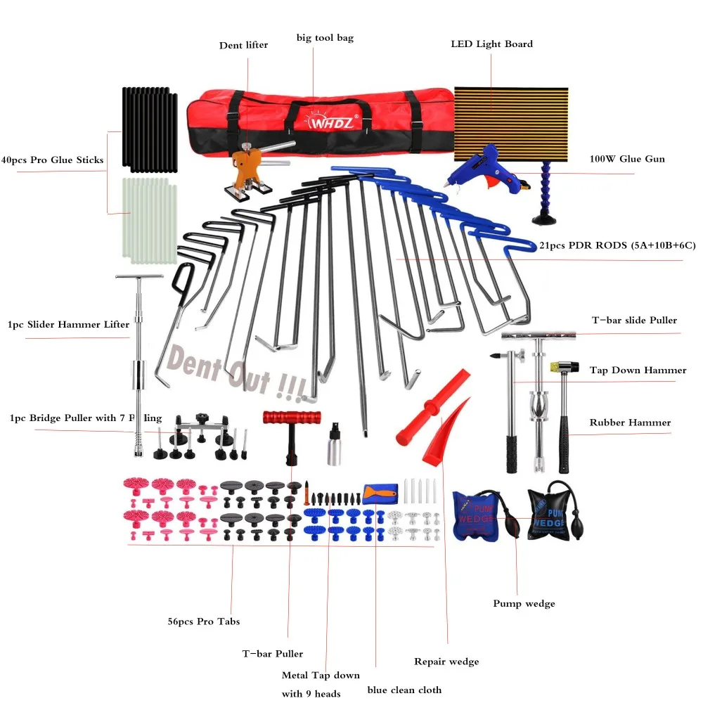 Whdz Haak Tools Set Verfloze Deuk Reparatie Tool Auto Deuk Puller Lifter Lifter Tab Tik Down Reflector Board Hand Tool Set