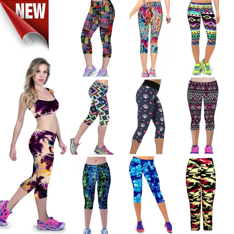 Women High Quality capris High Waisted Floral Printing Cotton Soft