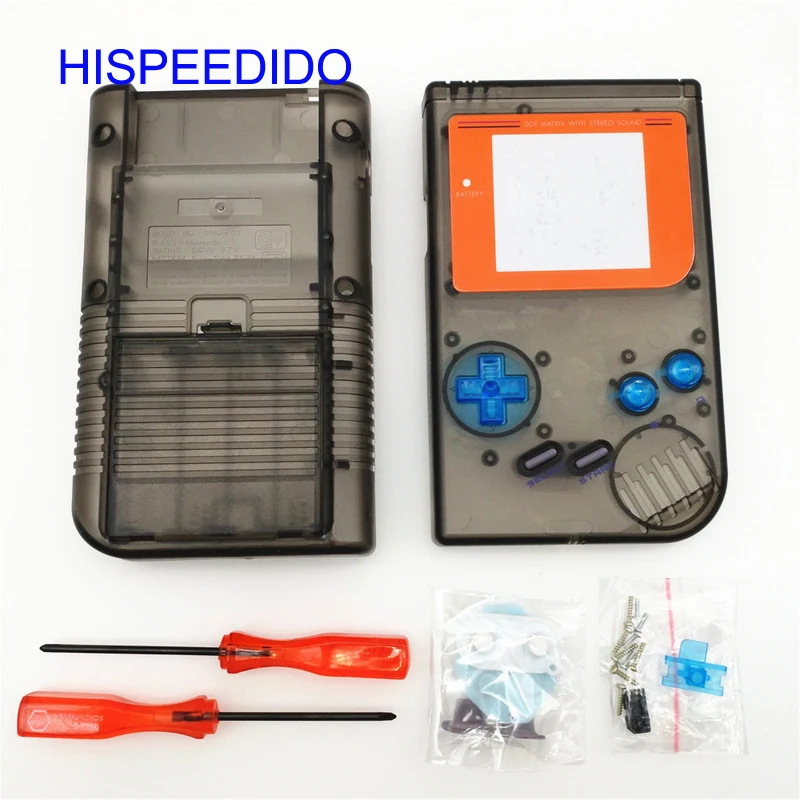 

HISPEEDIDO New Clear Black Full Housing Shell Case with Clear blue button for Nintendo Gameboy Classic for GB DMG GBO