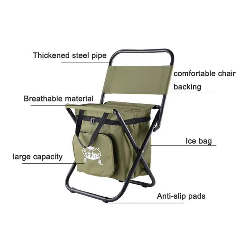  New Outdoor Camping Chair Fishing Chair Folding Camping Stool Ice Thermos Bag Cooler Insulated Picn