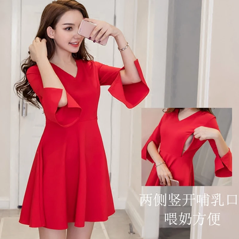 

Maternity Nursing Dress For Pregnant Women Summer Breastfeeding Dress Pregnancy Women Clothing Three Quarter Sleeve Mummy Dress